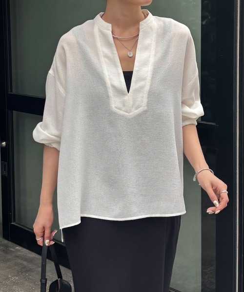 ブラウス シャツ 真夏も着たい長袖ヴィンテージメッシュスキッパーシアーシャツ/WEB限定カラー展開 レディースの画像