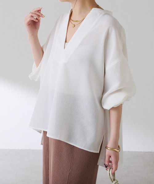 ブラウス シャツ 真夏も着たい長袖ヴィンテージメッシュスキッパーシアーシャツ/WEB限定カラー展開 レディースの画像