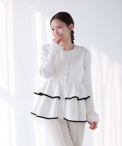 Fit more（フィットモア） ベスト ジレ バイカラーパイピングペプラム