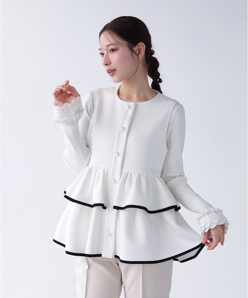 Fit more（フィットモア） ベスト ジレ バイカラーパイピングペプラム