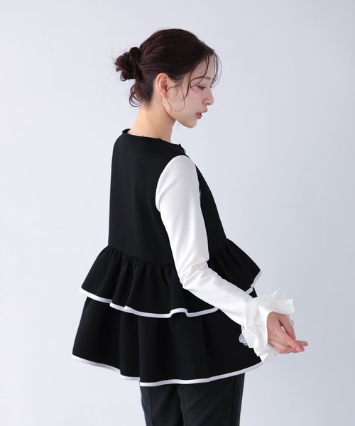 Fit more（フィットモア） ベスト ジレ バイカラーパイピングペプラム