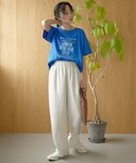 ワイドパンツ パンツ ストライプイージーワイド...の詳細画像1