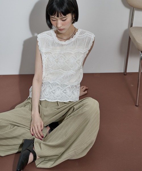 THE Yon トーションレース刺繍ノースリブラウス レディース : ZOZOTOWN