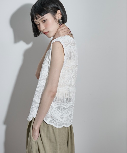 THE Yon トーションレース刺繍ノースリブラウス レディース : ZOZOTOWN