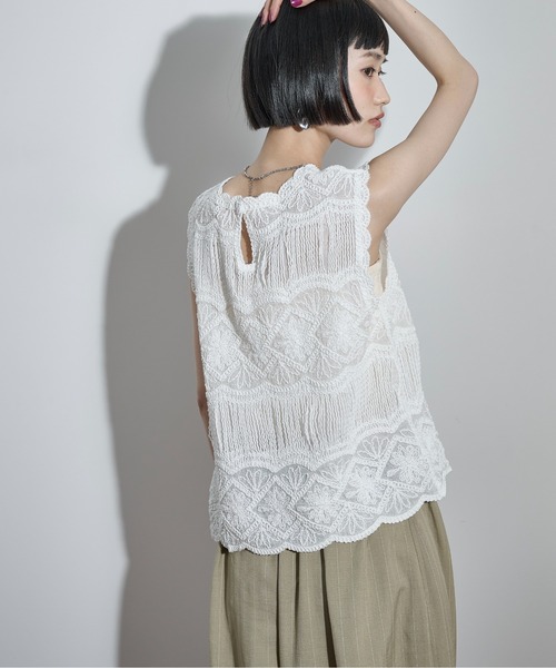 THE Yon トーションレース刺繍ノースリブラウス レディース : ZOZOTOWN