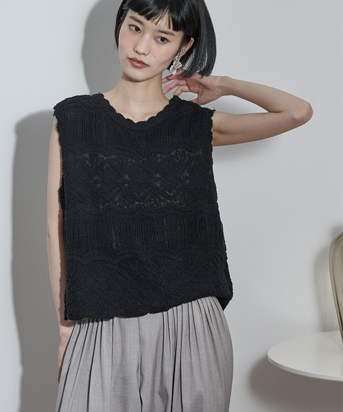 THE Yon トーションレース刺繍ノースリブラウス レディース : ZOZOTOWN