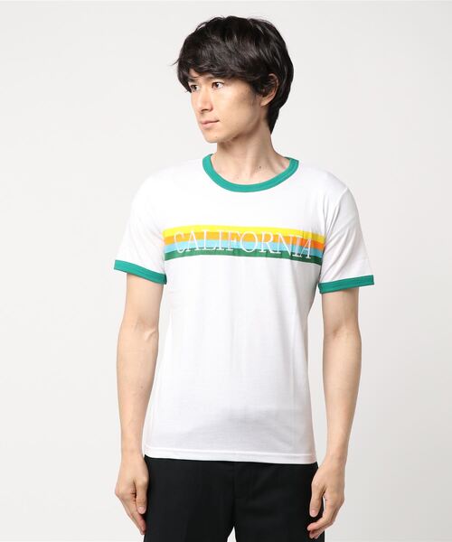STYLEBLOCK tシャツ レインボープリントリンガー半袖Tシャツ