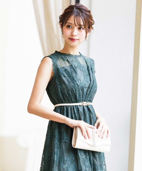 緊急セール【オフホワイト】ロゴハイネックドレス★送料関税込 Fashion Letter ドレス 総レースハイネックロング 結婚式