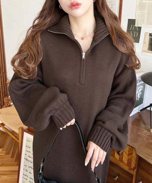 moment+ ワンピース 6G ハーフジップニットワンピース : ZOZOTOWN