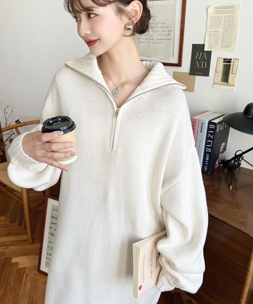 moment+ ワンピース 6G ハーフジップニットワンピース : ZOZOTOWN