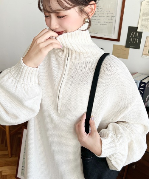 moment+ ワンピース 6G ハーフジップニットワンピース : ZOZOTOWN