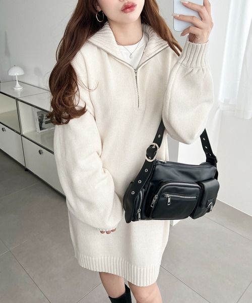 moment+ ワンピース 6G ハーフジップニットワンピース : ZOZOTOWN