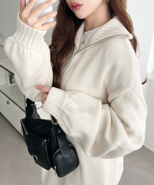 moment+ ワンピース 6G ハーフジップニットワンピース : ZOZOTOWN