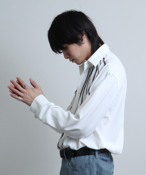 【レミレリーフ】日本製 リネン ペイズリー柄 シャツ M 長袖 ビーズ装飾 レミレリーフ】日本製 リネン ペイズリー柄 シャツ M 長袖