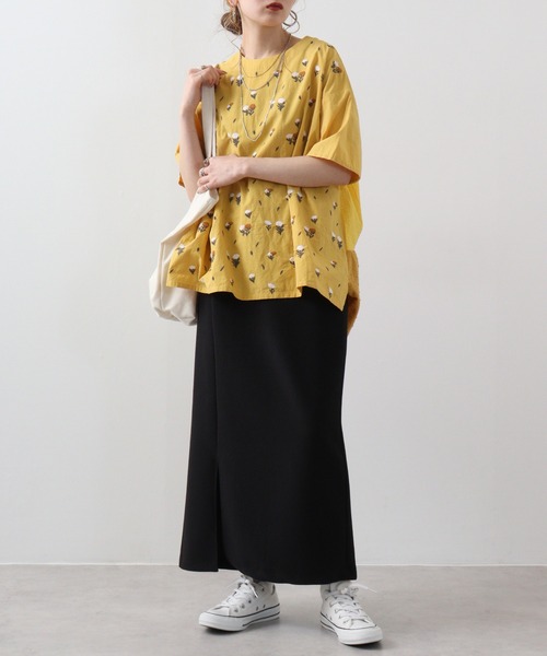 Emago ブラウス シャツ EMAGO 配色切替え刺繍ブラウス