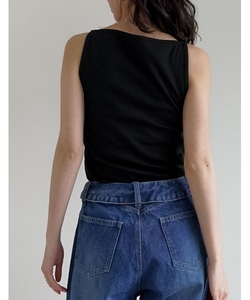 ★新品・未使用★ebure タンクトップ ネイビー カットソー ノースリーブ Re:EDIT（リエディ） タンクトップ ノースリーブ ボートネックリブ