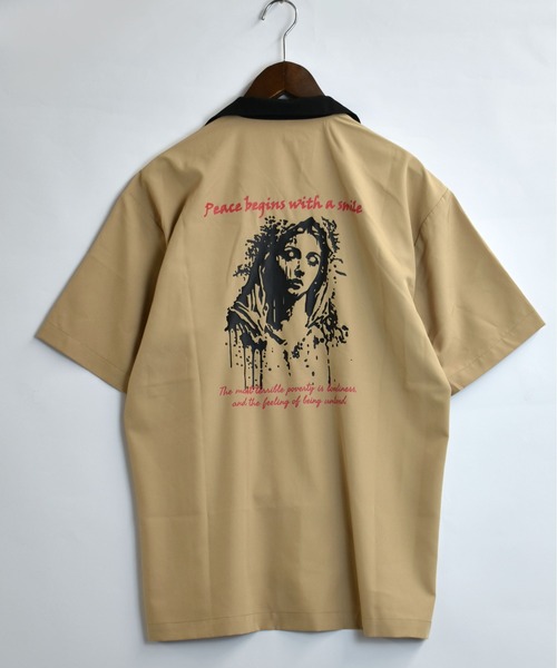 パッチポケットバックプリントシャツ Starting Over シャツ back print open collar shirt/バック