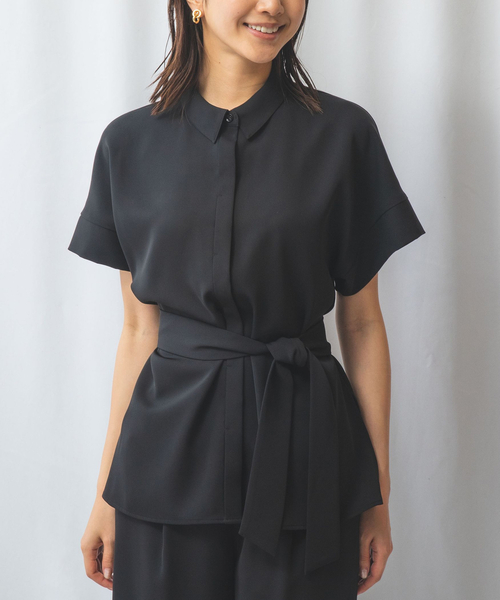 ナラカミーチェ（NARACAMICIE）/【NARACAMICIE】ガルーダドビークロスベルト付き半袖ブラウス NARACAMICIE（ナラカミーチェ） ブラウス シャツ 「NARACAMICIE