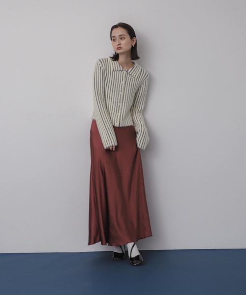 20％off】ストレッチサテンフレアスカート(ピンクベージュ