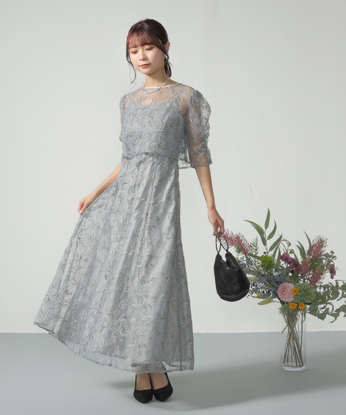 Kana ドレス シャーリングスリーブ 総レース フェミニン パーティー