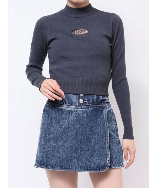 ニット セーター デコルテロゴ開きニットTOP レディース