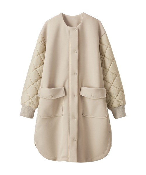 BELLUNA PLUS コート アウター ダイヤキルト切替とろみ素材ロング  