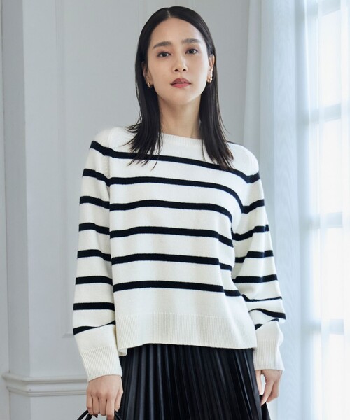 ニット ウールカシミヤブレンドボーダークルーネック ニット レディース