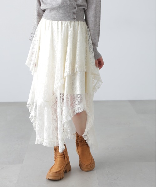 イレヘムティアードスカート　レース FREE'S MART（フリーズマート） スカート イレヘムレーススカート