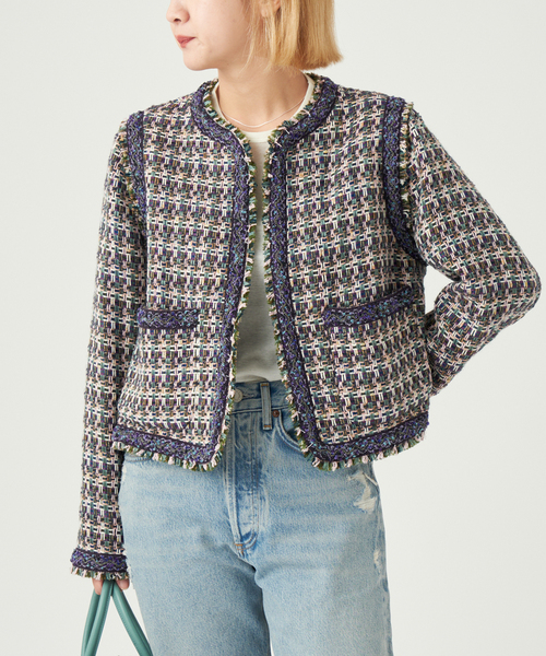 極美品✨IENA LA BOUCLE ツイードノーカラージャケット オケージョン IENA LA BOUCLE ジャケット ノーカラージャケット LINTON