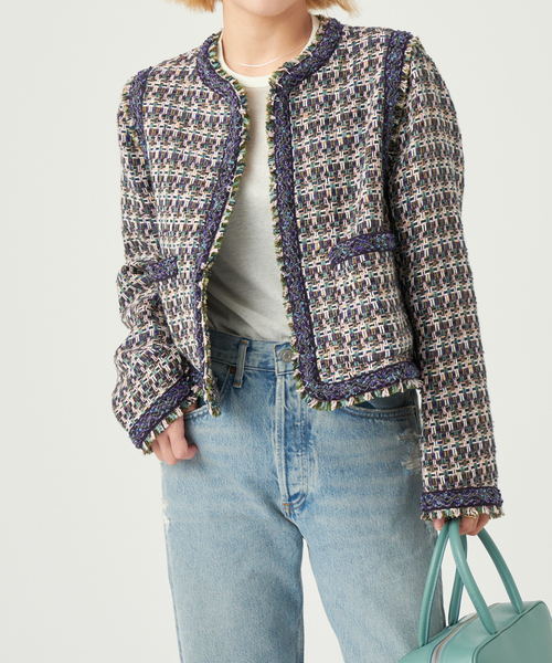 IENA ノーカラーツイード ジャケット IENA LA BOUCLE（イエナラブークル） ジャケット ノーカラージャケット