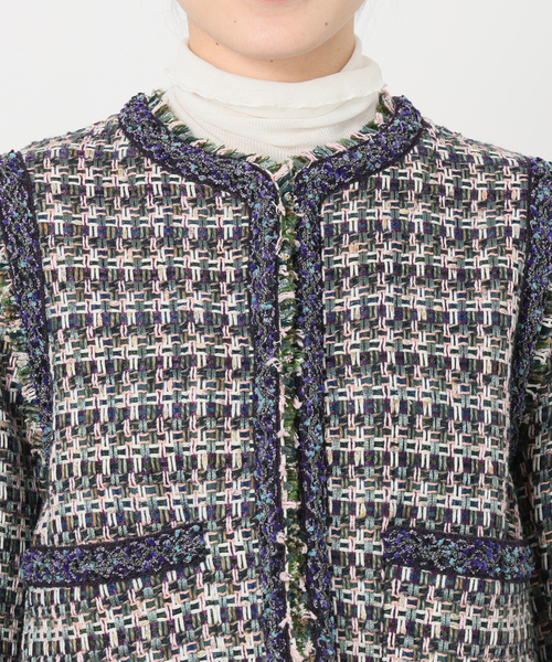 極美品✨IENA LA BOUCLE ツイードノーカラージャケット オケージョン IENA LA BOUCLE LINTON ブライトツイードジャケット（ノーカラー