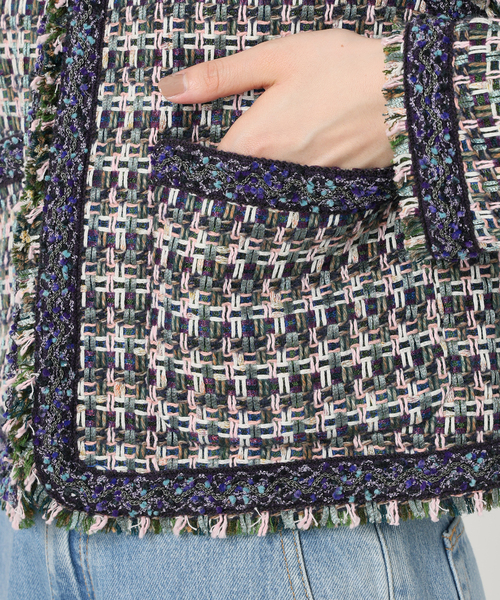 IENA ツイード　ジャケット IENA LA BOUCLE ジャケット ノーカラージャケット LINTON