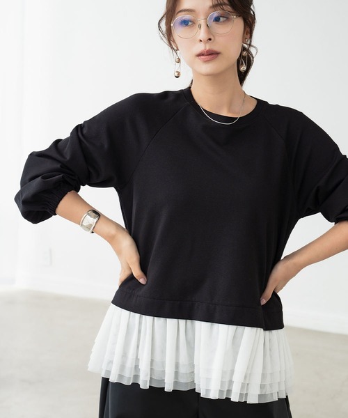 DSC / チュール使いカットソープルオーバー green label relaxing（グリーンレーベルリラクシング） tシャツ ソデ