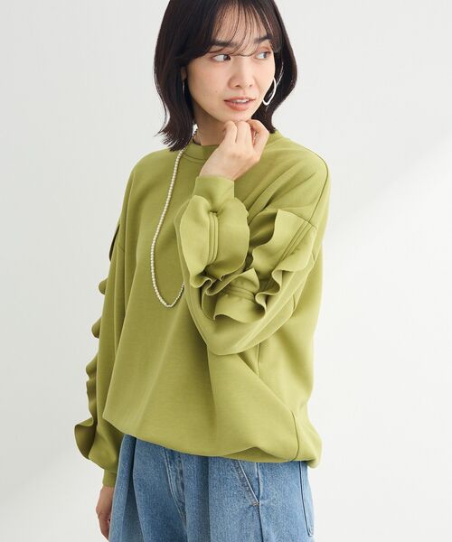 フリル付きブラックスウェット FREEサイズ Green Parks トレーナー スウェット ・swing by フリルスリーブ