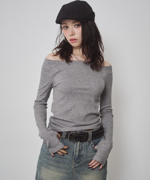 トップス TL ENVYM（アンビー） tシャツ フィンガーホール ラメリブオフショル