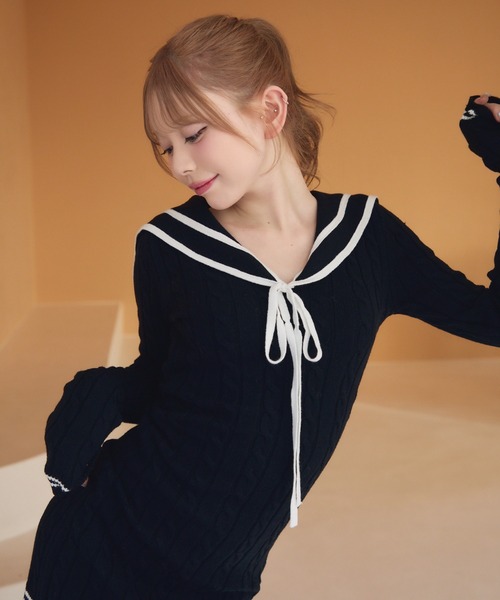 【美品】チューリップエンメンセン ◡̈ ワンピース TITTY＆CO. ワンピース セーラーカラーニットワンピース