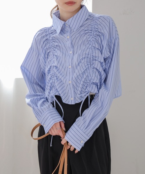 BAB（バブ） ブラウス シャツ ストライプシャーリング リボンブラウス