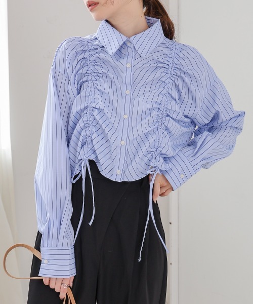 BAB（バブ） ブラウス シャツ ストライプシャーリング リボンブラウス