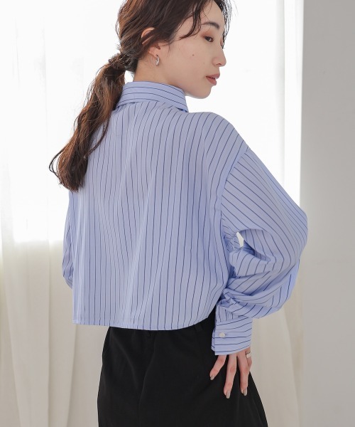 BAB（バブ） ブラウス シャツ ストライプシャーリング リボンブラウス