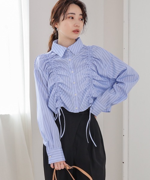 BAB（バブ） ブラウス シャツ ストライプシャーリング リボンブラウス