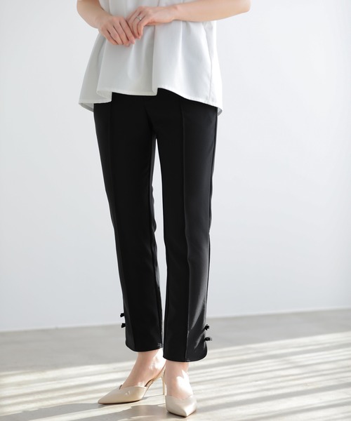 Fit more パンツ リボンスリットテーパードパンツ レディース