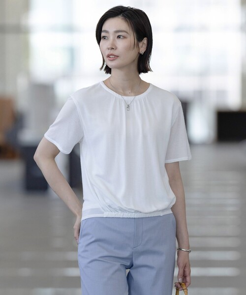 tシャツ 「洗える」ミラノ風天竺シアー カットソー レディース