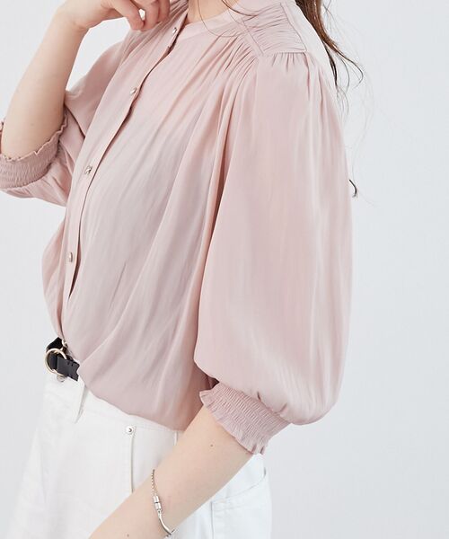 le.coeur blanc / ルクールブラン パウダーサテン袖シャーリングブラウス パウダーサテン2WAYシャーリングブラウス/le.coeur blanc