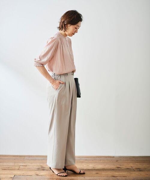ブラウス シャツ パウダーサテンシャーリングブラウス　シャツ・ブラウス レディース le.coeur blanc ブラウス シャツ パウダーサテン袖シャーリング