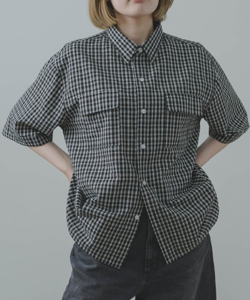 ブラウス シャツ Seersucker check shirt / シアサッカーチェックシャツ レディース メンズ
