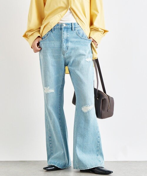 リヴドロワ 全骨格美脚見え スリットデニム 【40:Lサイズ】 サックス