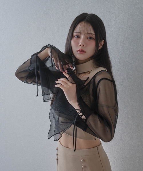 M DOLLY カーディガン *M DOLLY original* sheer pleats cardigan