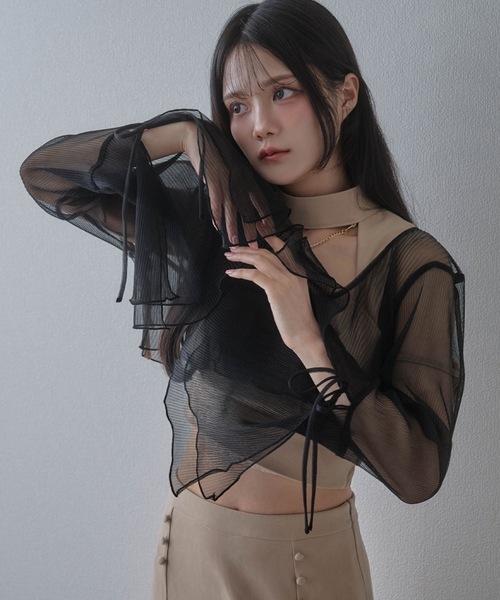 M DOLLY カーディガン *M DOLLY original* sheer pleats cardigan
