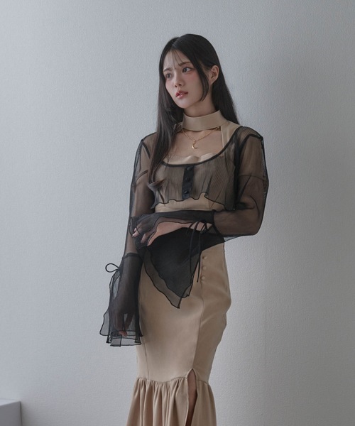 M DOLLY カーディガン *M DOLLY original* sheer pleats cardigan