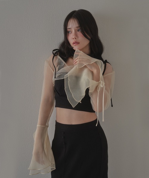 M DOLLY カーディガン *M DOLLY original* sheer pleats cardigan